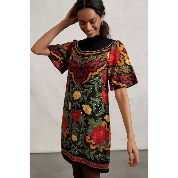 FARM Rio Dresses & Skirts - Farm Rio Larsa Mock Neck Mini Floral Boho Dress